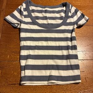 Hollister Navy and White Striped Tee